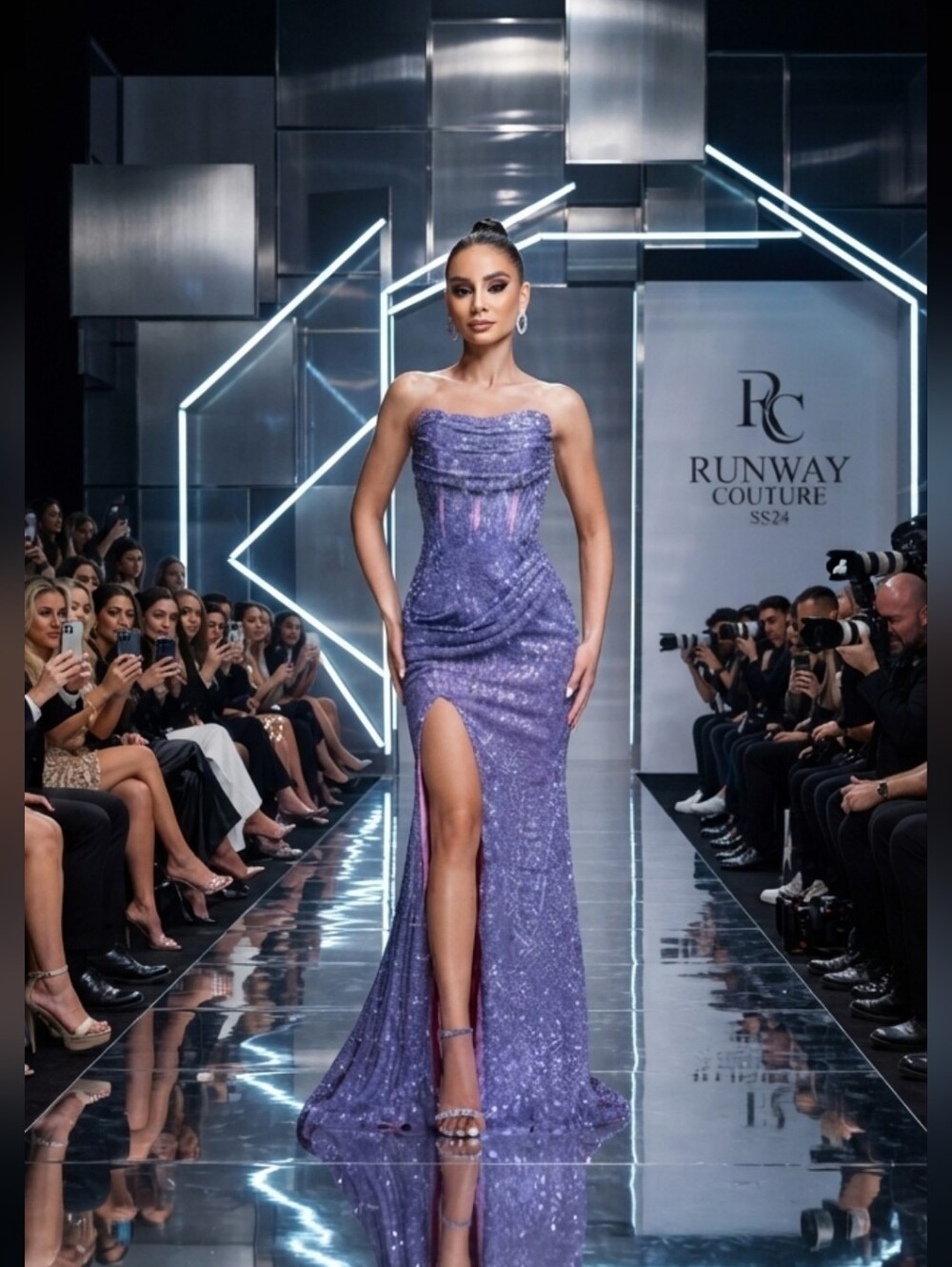 Purple Prom Dress with Elegant Design In Sequins CUSTOM MADE